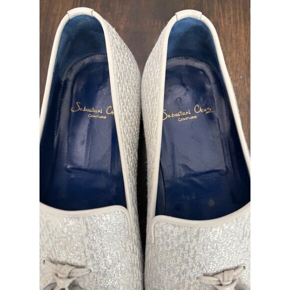 Sebastian Cruz Couture Men’s Silver Slip Sequin Loafers Tassle 40 Size 7.5 $1495